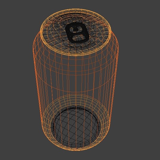Wireframe view reveals the complete can mesh and its edge loops.